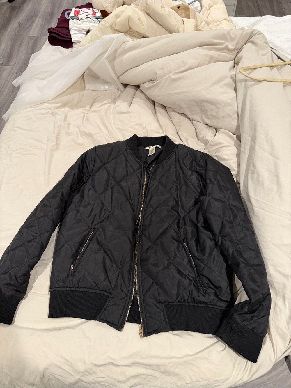 Say What? Black Quilted Bomber Jacket with Gold Hardware